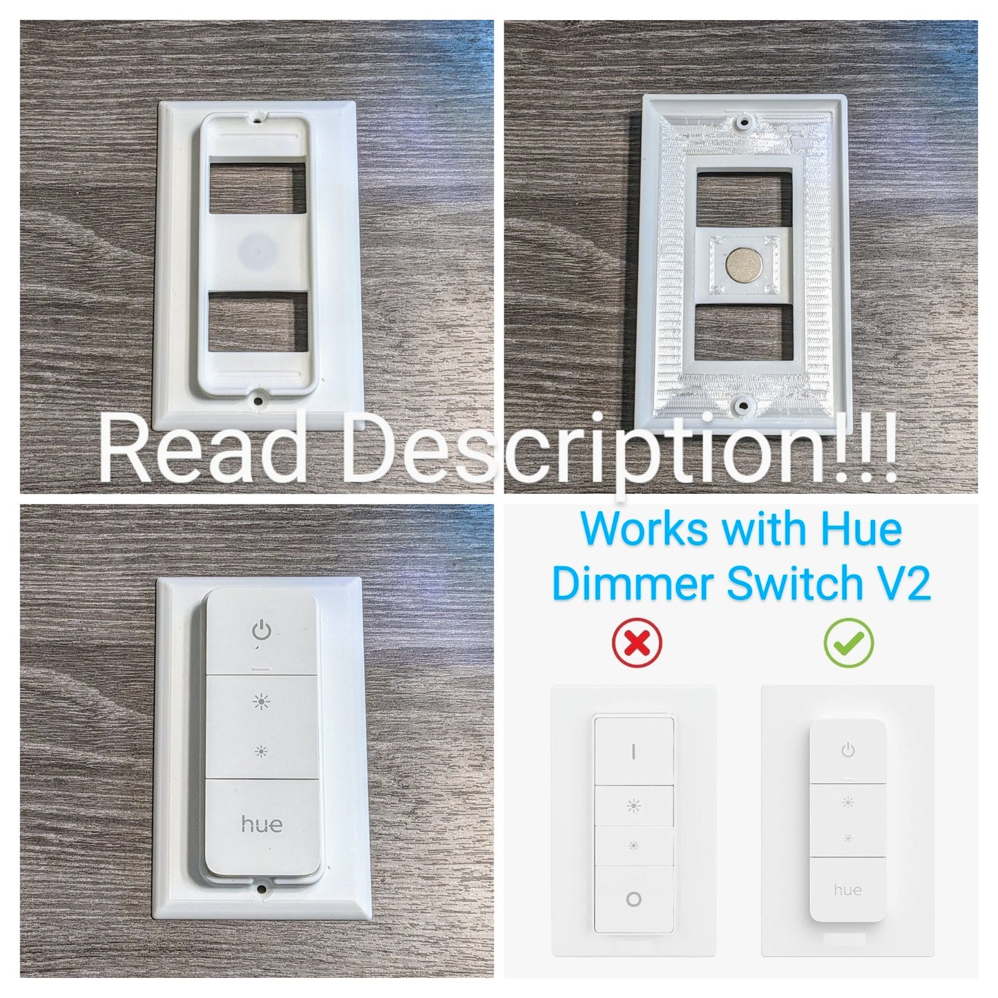 Philips Hue Smart Dimmer Switch V2 Hidden Decora Rocker 1 Gang Wall Plate