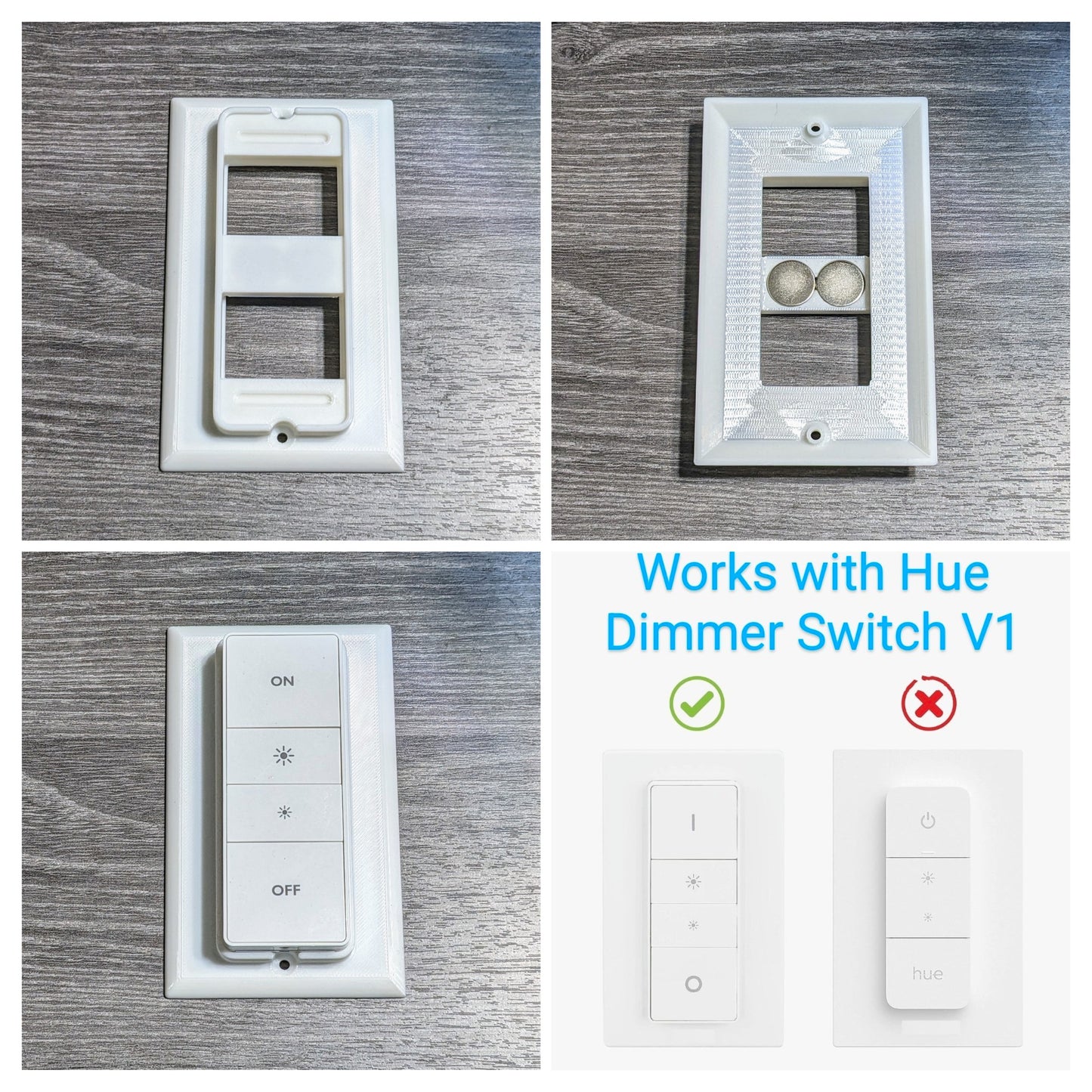 Philips Hue Smart Dimmer Switch V1 Hidden Decora Rocker 1 Gang Wall Plate