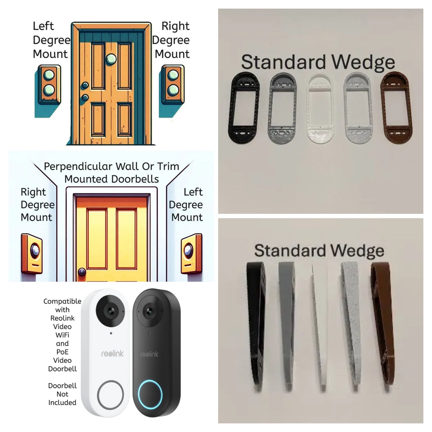 Reolink Video Doorbell PoE WiFi Compatible Angle Wedge Mount