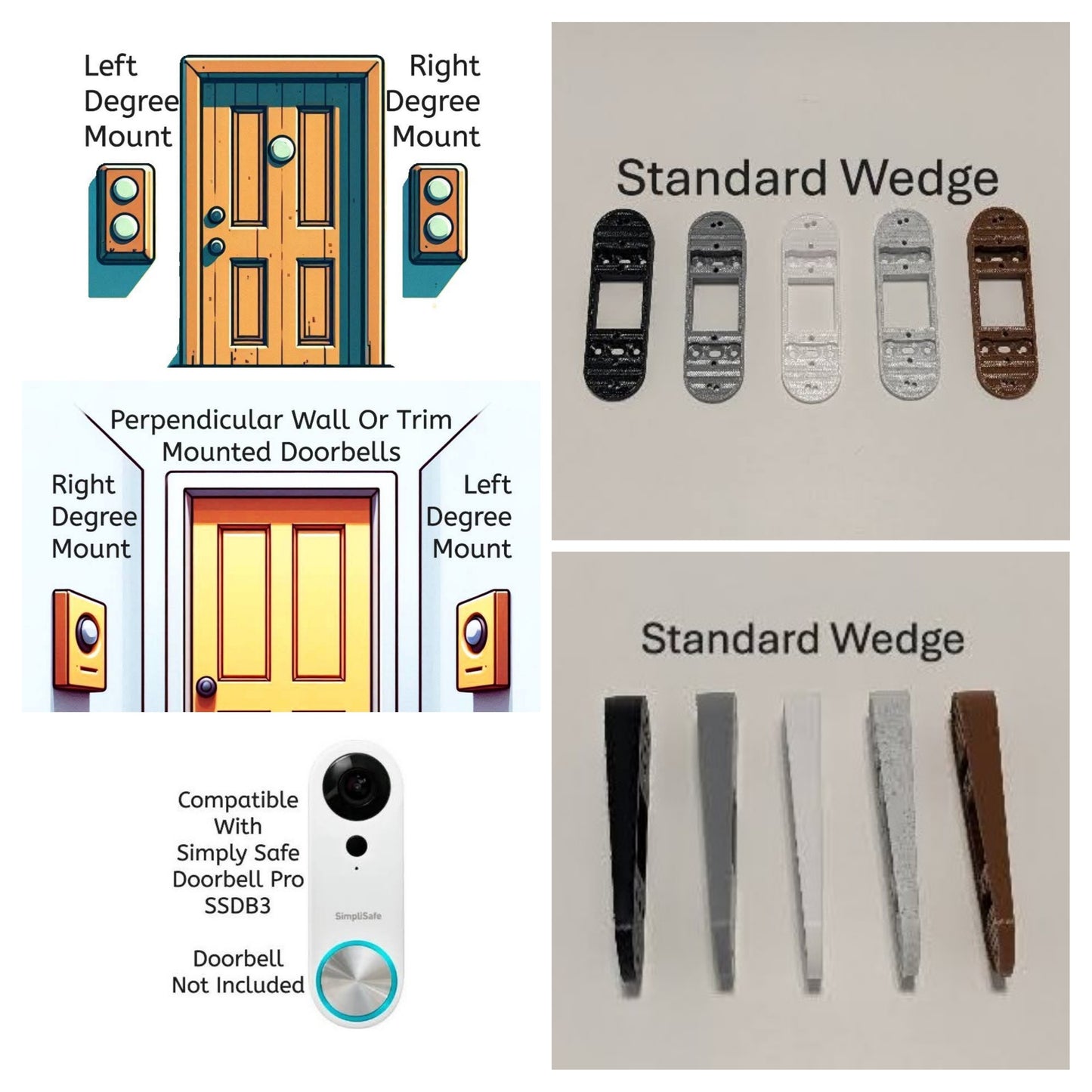 Simply Safe Video Doorbell Pro SSDB3 Compatible Angle Wedge Mount