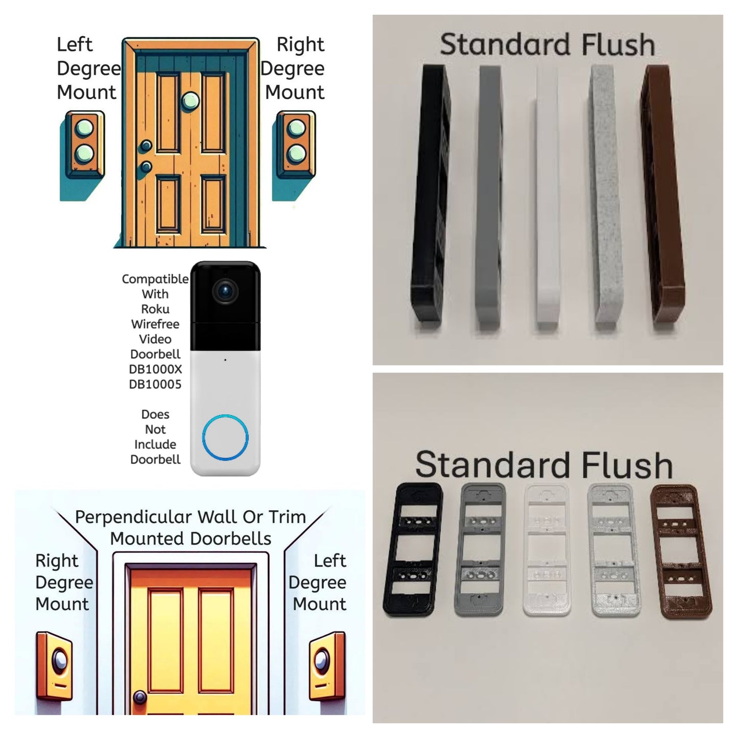 Roku Wire-Free Video Doorbell DB1000X Compatible Angle Flush Mount