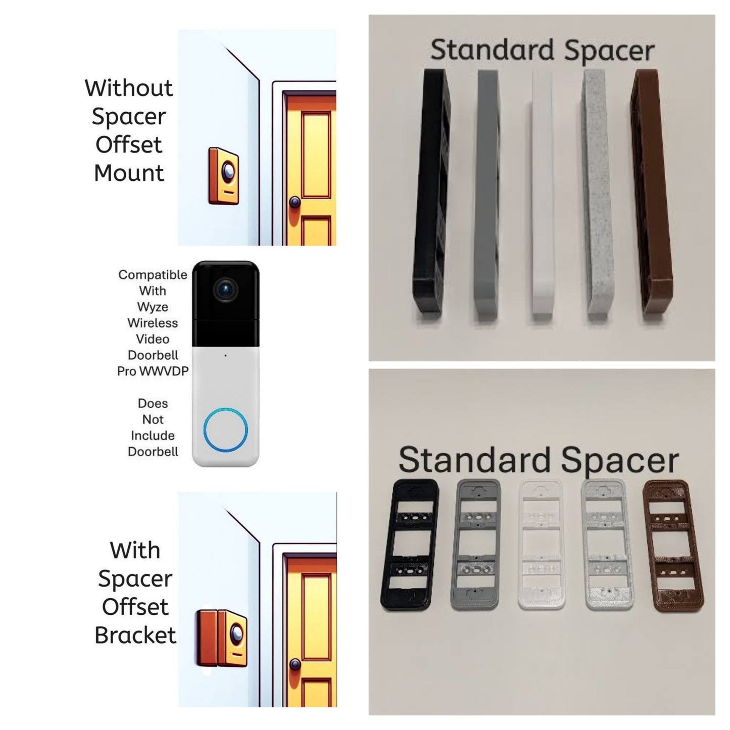 Wyze Video Doorbell Pro WWVDP Compatible Spacer Offset Mount