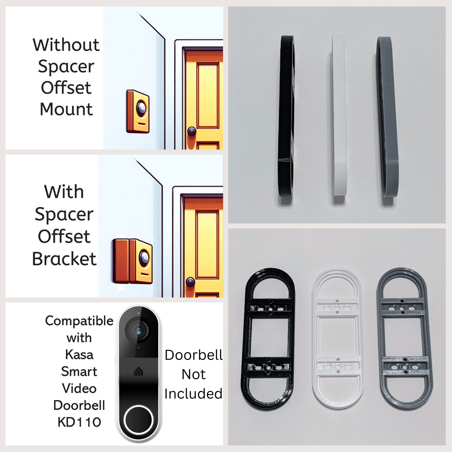 Kasa Smart Video Doorbell KD110 Compatible Spacer Offset Mount